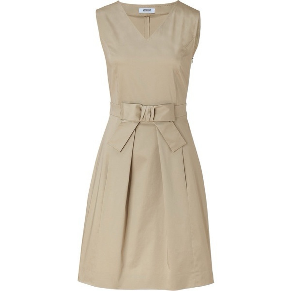 MOSCHINO  Beige V neck bow details sleeveless Midi Dress Vguc